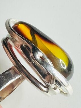 925 Amber Ring - Romantic Sterling Silver Setting with Adjustable Band